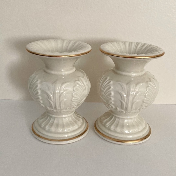Vintage Lenox Athenian Candlesticks  Porcelain Gold Trimmed - Picture 1 of 6